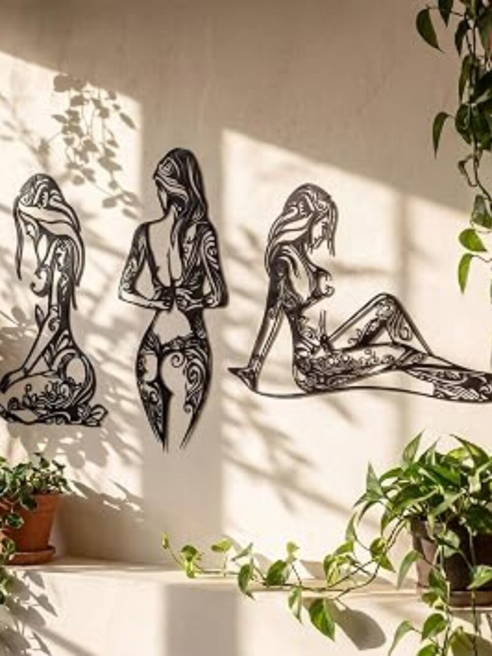 3 Pcs Abstract Woman Body Metal Wall Decor Wine Bar Art Simple Black Wall Art La